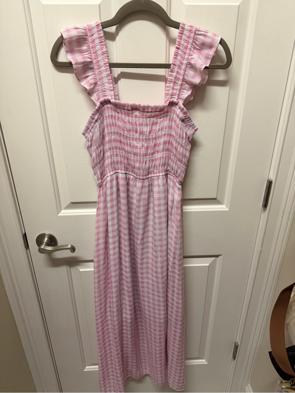 Pink Gingham Midi Sundress with Smocked Bodice